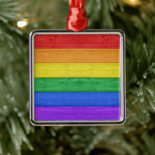 SlipperyJoe's Stolz Holzflagge Regenbogenfarben ce Ornament Aus Metall