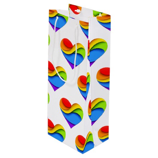 SlipperyJoe's stolze Herzkurve Form 3-D drei-d Geschenktüte Für Weinflaschen (Vorderseite Schrägansicht)