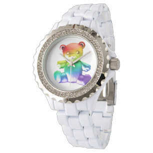 SlipperyJoe's Teddybär aus gebürstetem Metall, san Armbanduhr