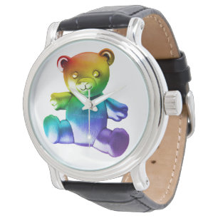 SlipperyJoe's Teddybär aus gebürstetem Metall, san Armbanduhr