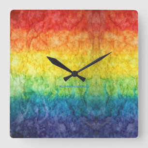 SlipperyJoe's tie-gefärbte Flagge Regenbogen in et Quadratische Wanduhr