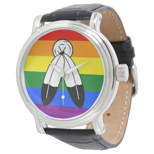 SlipperyJoe's Two-Spirit-Stolzflagge Indigene Symb Armbanduhr