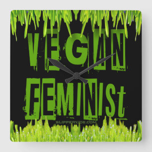 SlipperyJoe's Veganer feministischer Gräser-Wortbl Quadratische Wanduhr