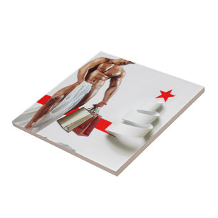 SlipperyJoe's Weihnachtseinkauf weißes Papier Spir Fliese