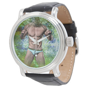 SlipperyJoe's weißer muskulöser sexy Mann Speedo s Armbanduhr