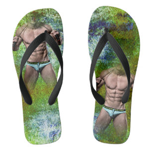 SlipperyJoe's weißer muskulöser sexy Mann Speedo s Badesandalen
