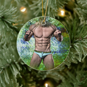 SlipperyJoe's weißer muskulöser sexy Mann Speedo s Keramik Ornament