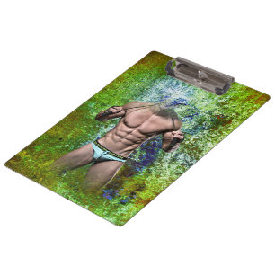 SlipperyJoe's weißer muskulöser sexy Mann Speedo s Klemmbrett