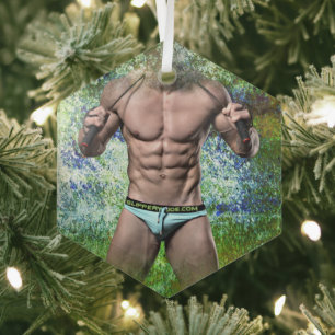 SlipperyJoe's weißer muskulöser sexy Mann Speedo s Ornament Aus Glas