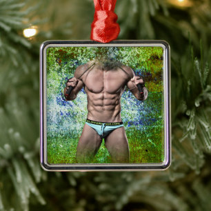 SlipperyJoe's weißer muskulöser sexy Mann Speedo s Ornament Aus Metall