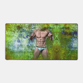 SlipperyJoe's weißer muskulöser sexy Mann Speedo s Schreibtischunterlage (Vorderseite)
