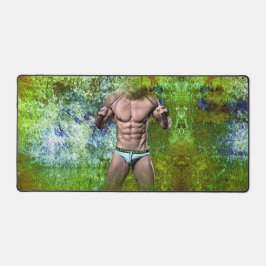 SlipperyJoe's weißer muskulöser sexy Mann Speedo s Schreibtischunterlage