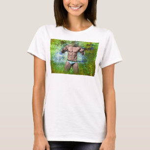 SlipperyJoe's weißer muskulöser sexy Mann Speedo s T-Shirt