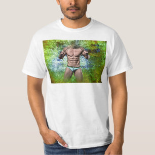 SlipperyJoe's weißer muskulöser sexy Mann Speedo s T-Shirt