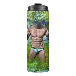 SlipperyJoe's weißer muskulöser sexy Mann Speedo s Thermosbecher