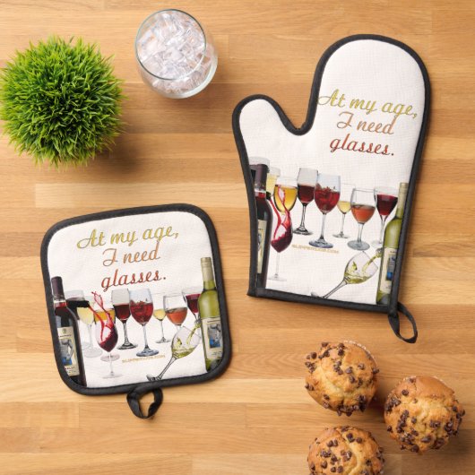 SlipperyJoe's Wine Glasses fermentierter Traubenwe Ofenhandschuh & Topflappen-Set (Oben Unten)