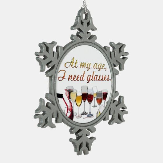 SlipperyJoe's Wine Glasses fermentierter Traubenwe Schneeflocken Zinn-Ornament (Links)