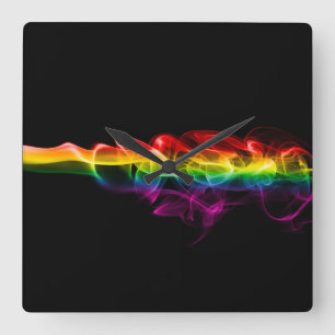 SlipperyJoes Wolke aus Regenbogen-Energiedampf fin Quadratische Wanduhr