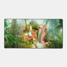 SlipperyJoe's zwei haarige Männer küssen Herzen Ca Schreibtischunterlage