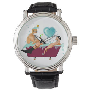 SlipperyJoe's zwei schwule Männer Liebe Cartoon Ba Armbanduhr