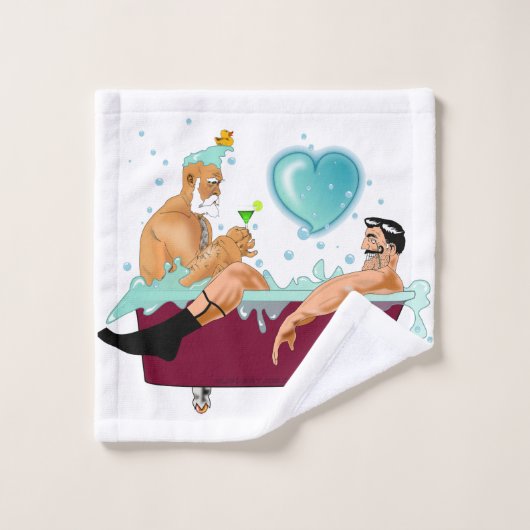 SlipperyJoe's zwei schwule Männer Liebe Cartoon Ba Badhandtuch Set (Waschlappen)