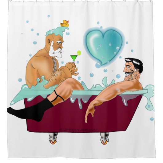 SlipperyJoe's zwei schwule Männer Liebe Cartoon Ba Duschvorhang (Vorderseite)