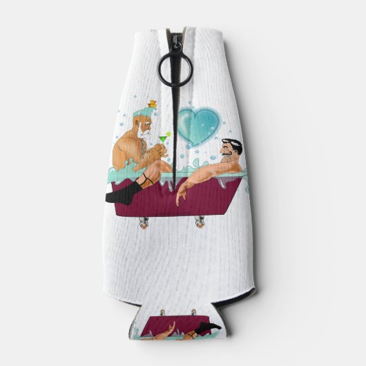 SlipperyJoe's zwei schwule Männer Liebe Cartoon Ba Flaschenkühler (Rückseite)