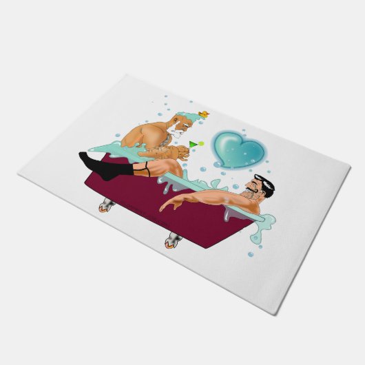 SlipperyJoe's zwei schwule Männer Liebe Cartoon Ba Fußmatte (Schrägansicht)