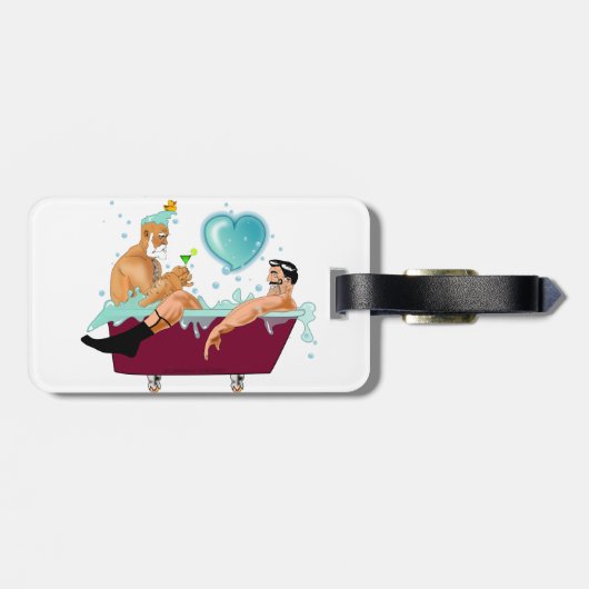 SlipperyJoe's zwei schwule Männer Liebe Cartoon Ba Gepäckanhänger (Rückseite horizontal)
