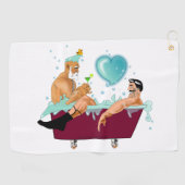 SlipperyJoe's zwei schwule Männer Liebe Cartoon Ba Golfhandtuch (Horizontal)