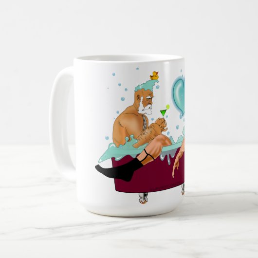 SlipperyJoe's zwei schwule Männer Liebe Cartoon Ba Kaffeetasse (Vorderseite Links)