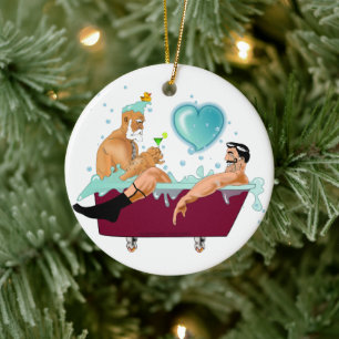 SlipperyJoe's zwei schwule Männer Liebe Cartoon Ba Keramik Ornament