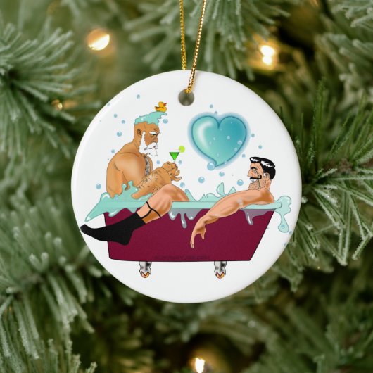 SlipperyJoe's zwei schwule Männer Liebe Cartoon Ba Keramik Ornament (Baum)