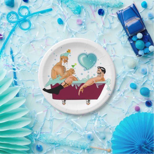 SlipperyJoe's zwei schwule Männer Liebe Cartoon Ba Pappteller (Party)