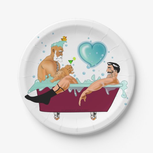 SlipperyJoe's zwei schwule Männer Liebe Cartoon Ba Pappteller (Vorderseite)