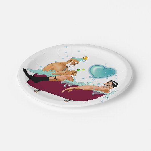 SlipperyJoe's zwei schwule Männer Liebe Cartoon Ba Pappteller (Schrägansicht)