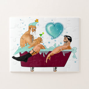 SlipperyJoe's zwei schwule Männer Liebe Cartoon Ba Puzzle