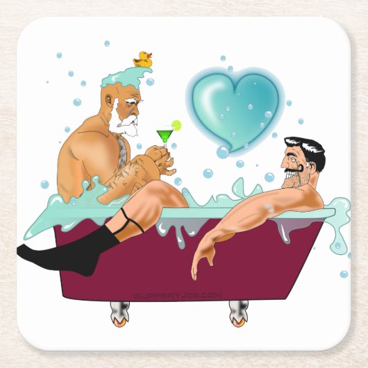 SlipperyJoe's zwei schwule Männer Liebe Cartoon Ba Rechteckiger Pappuntersetzer (Vorderseite)