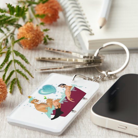 SlipperyJoe's zwei schwule Männer Liebe Cartoon Ba Schlüsselanhänger (Vorderseite rechts)