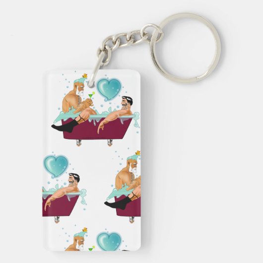 SlipperyJoe's zwei schwule Männer Liebe Cartoon Ba Schlüsselanhänger (Rückseite)