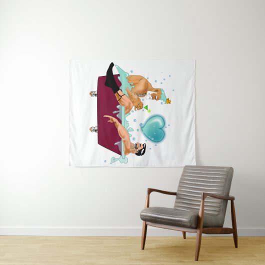 SlipperyJoe's zwei schwule Männer Liebe Cartoon Ba Wandteppich (Beispiel (Horizontal))