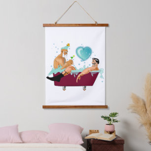 SlipperyJoe's zwei schwule Männer Liebe Cartoon Ba Wandteppich Mit Holzrahmen