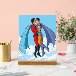 Slipperyjoe's zwei Superhelden küssen Charaktere f Acrylschild