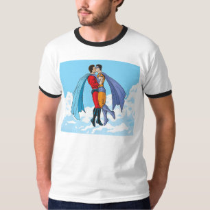 Slipperyjoes zwei Superhelden küssen Charaktere f T-Shirt