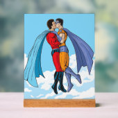 SlipperyJoe's zwei Superhelden küssen Flugwagen Acrylschild (Neutral)