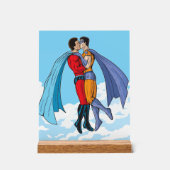SlipperyJoe's zwei Superhelden küssen Flugwagen Acrylschild (Vorderseite)