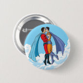 SlipperyJoe's zwei Superhelden küssen Flugwagen Button (Vorne & Hinten)