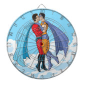 SlipperyJoe's zwei Superhelden küssen Flugwagen Dartscheibe (vorne)
