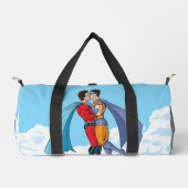 SlipperyJoe's zwei Superhelden küssen Flugwagen Duffle Bag (Vorderseite)
