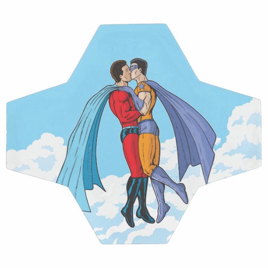 SlipperyJoe's zwei Superhelden küssen Flugwagen Fußball (Flach)